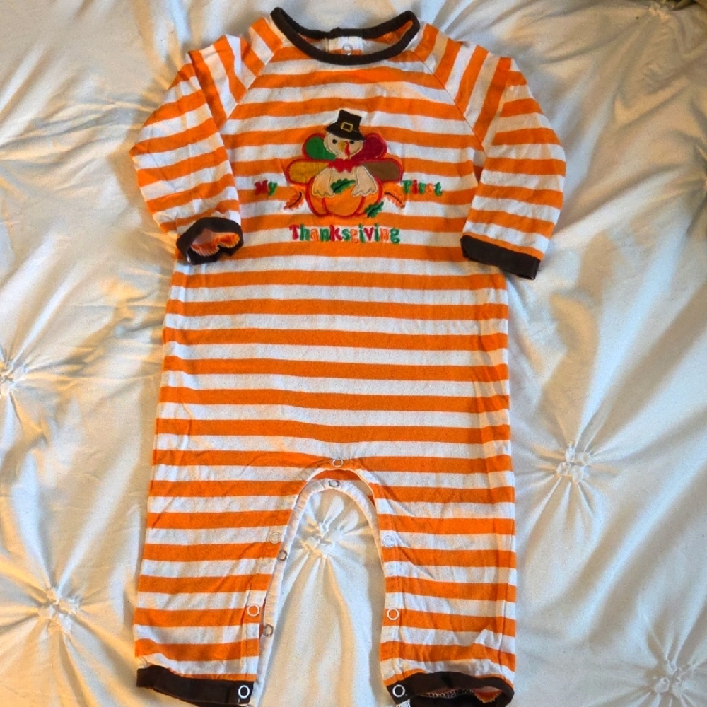 Festive Orange and White Striped Kids Footie